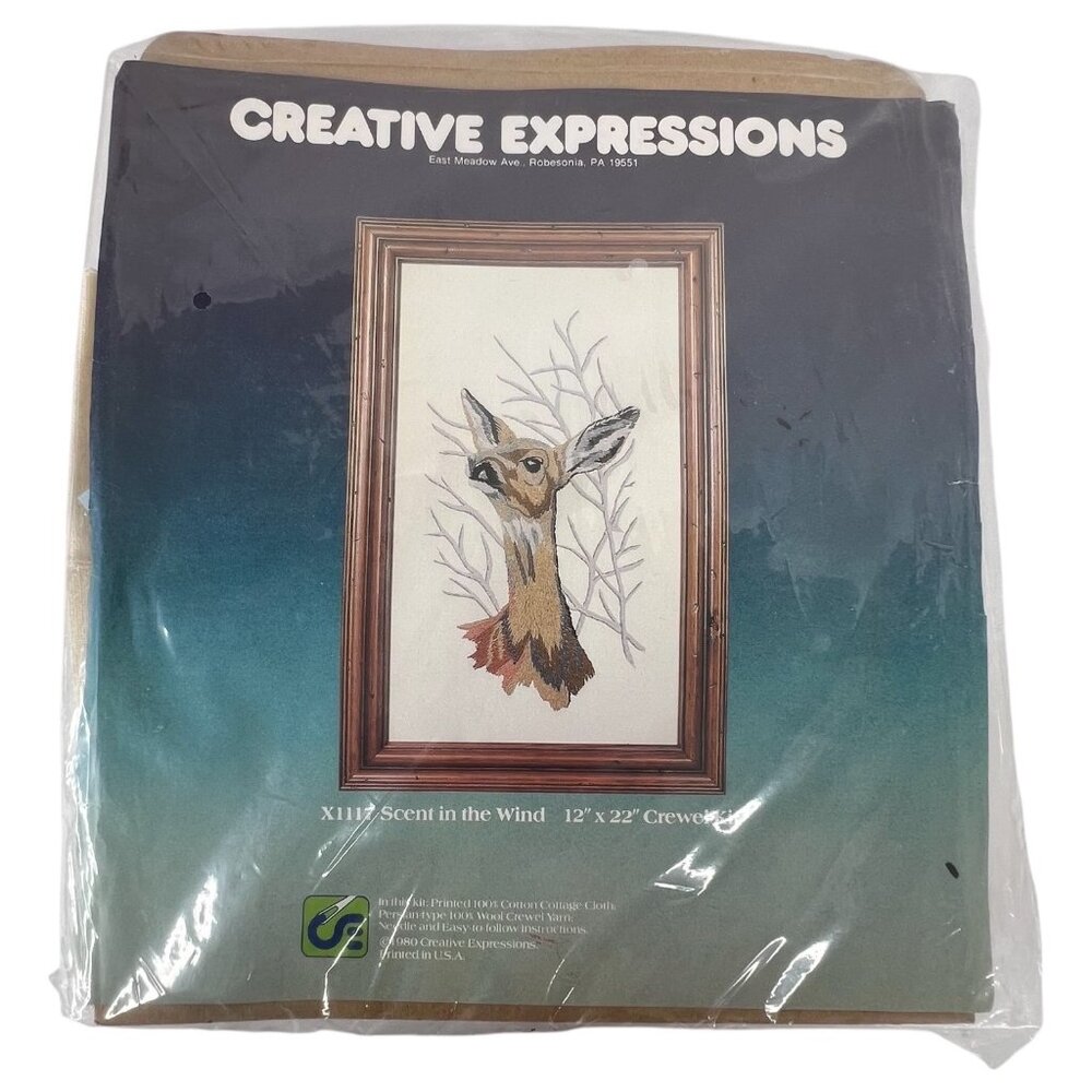 Vintage Creative Expressions Crewel Embroidery Kit Scent In The Wind Deer 1980